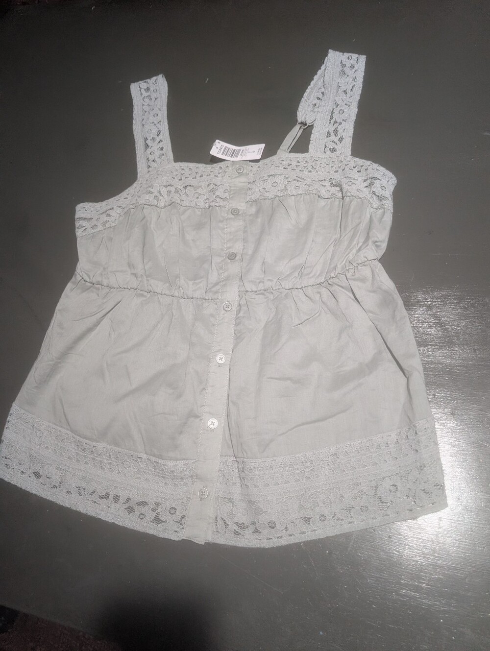 Torrid Size 0 (12) Cotton Button Front Lace Inset Cami In Wrought Iron NWT